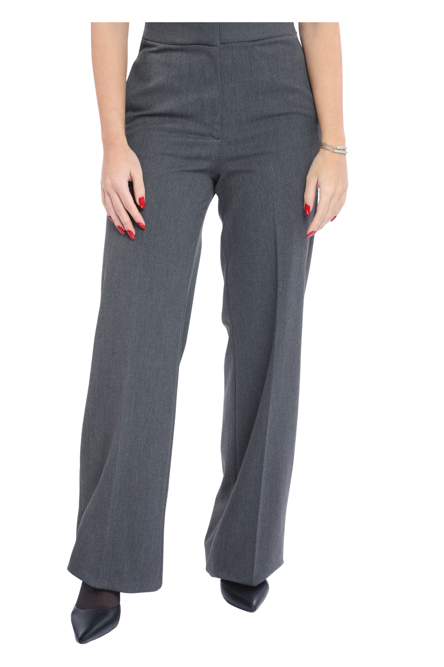 Grey High-Waist Tailored Wide-Leg Trousers