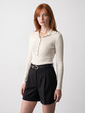 Collared Snap-Button Ribbed Sweater