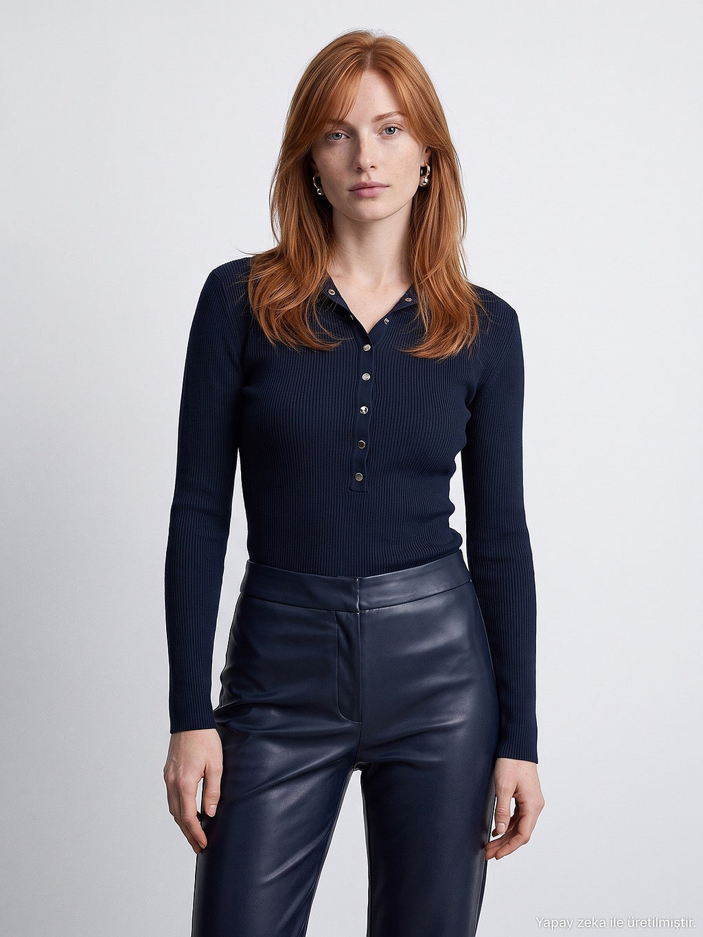 Collared Snap-Button Ribbed Sweater