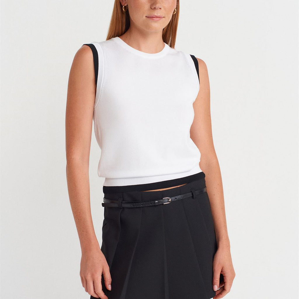 Contrast-Trim Sleeveless Knit Top