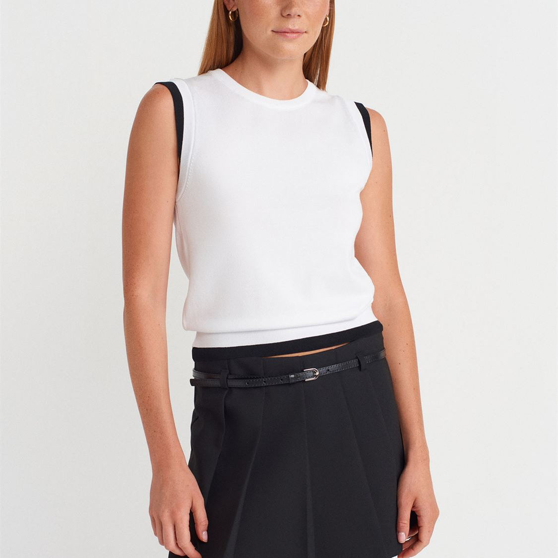 Contrast-Trim Sleeveless Knit Top