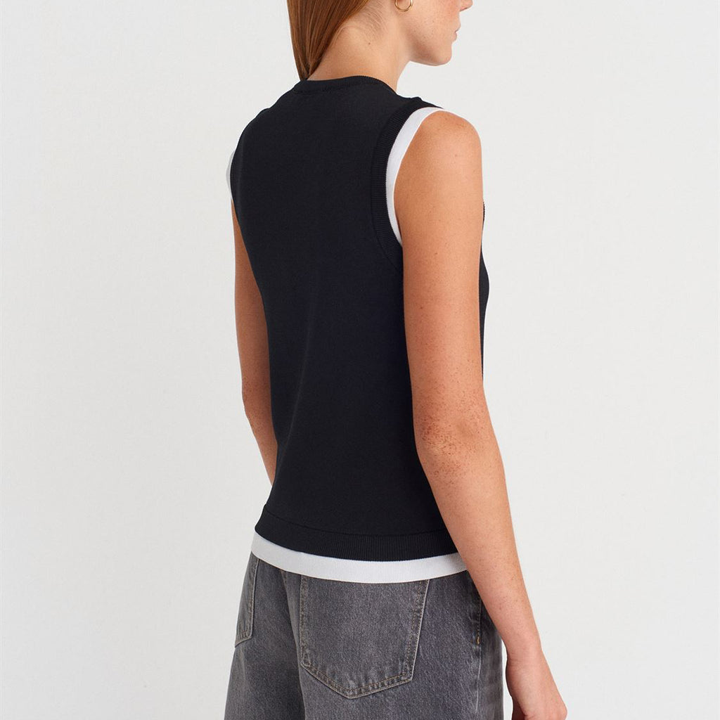 Contrast-Trim Sleeveless Knit Top
