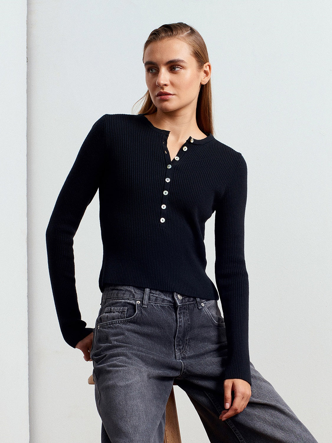 Ribbed Henley Sweater