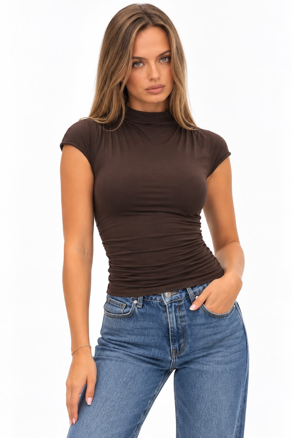 The sleek mock neck padded top