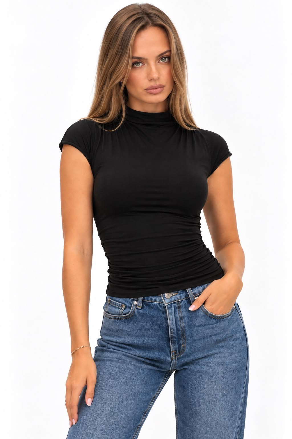 The sleek mock neck padded top