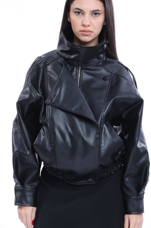 High-Neck Leather Jacket