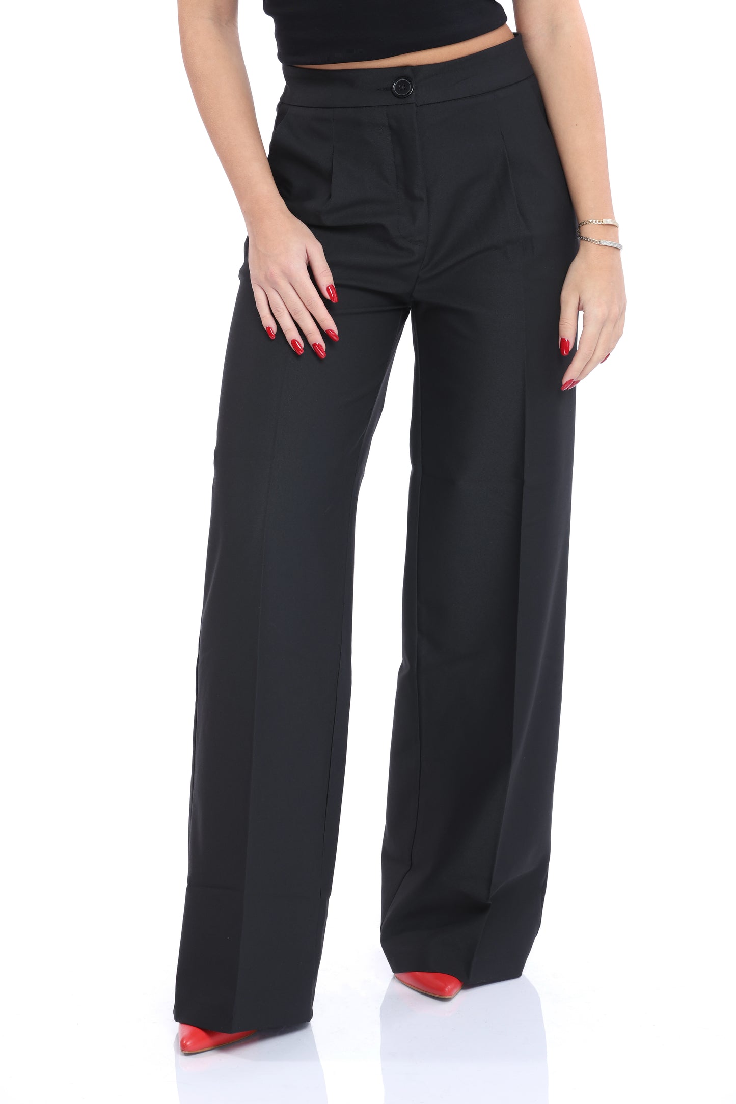 Black Wide-Leg Tailored Trousers