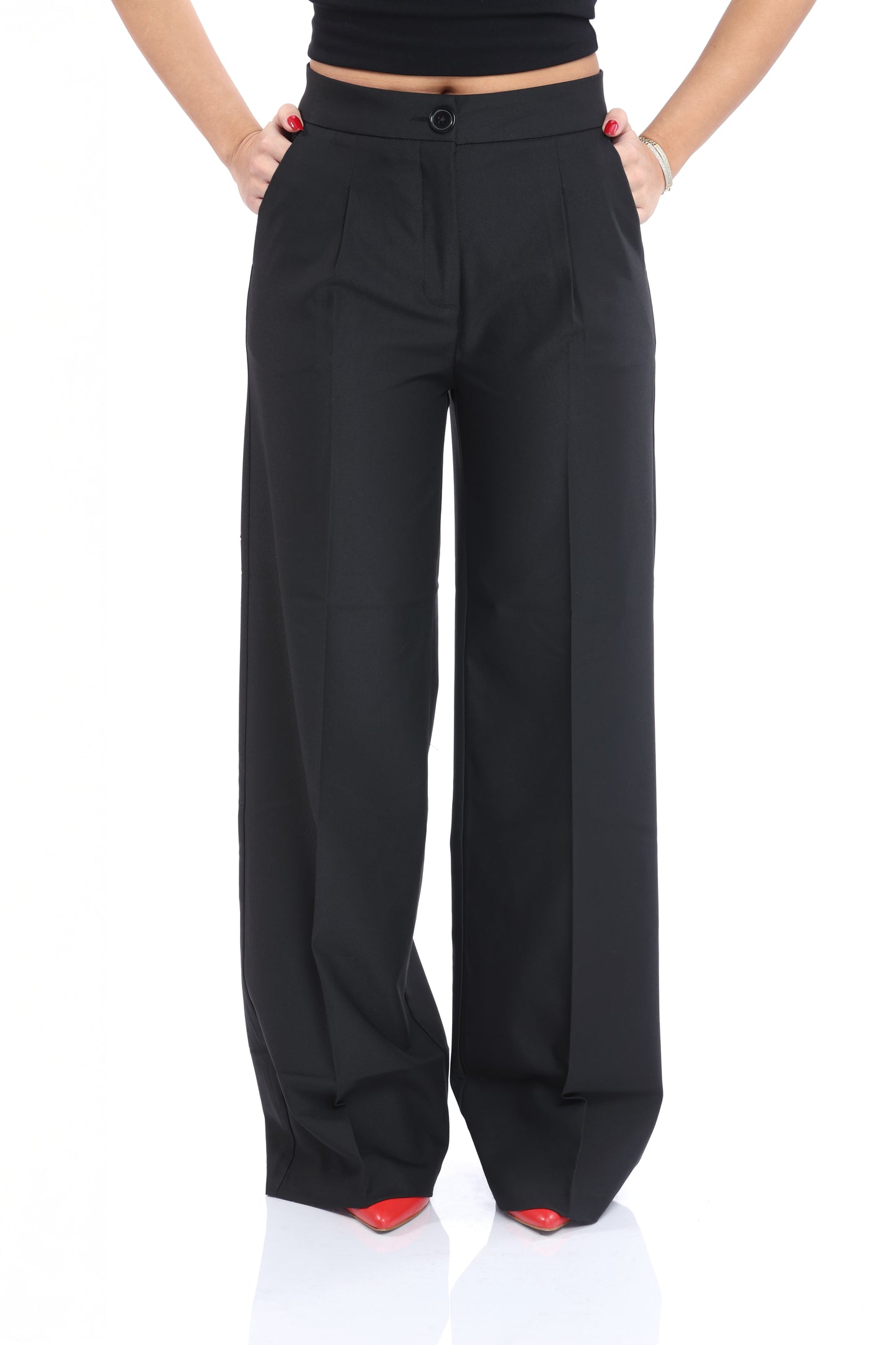Black Wide-Leg Tailored Trousers
