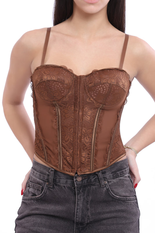 Brown Lace Corset Top