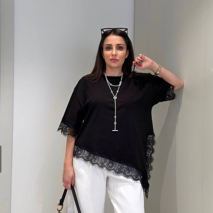 Lace-Trim Oversized Top