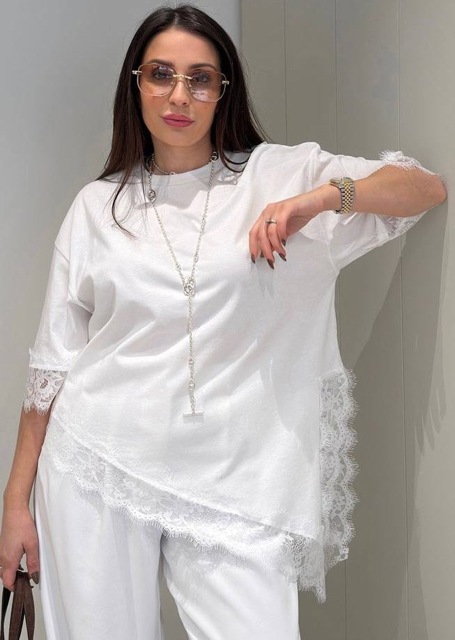 Lace-Trim Oversized Top