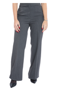 Grey High-Waist Tailored Wide-Leg Trousers